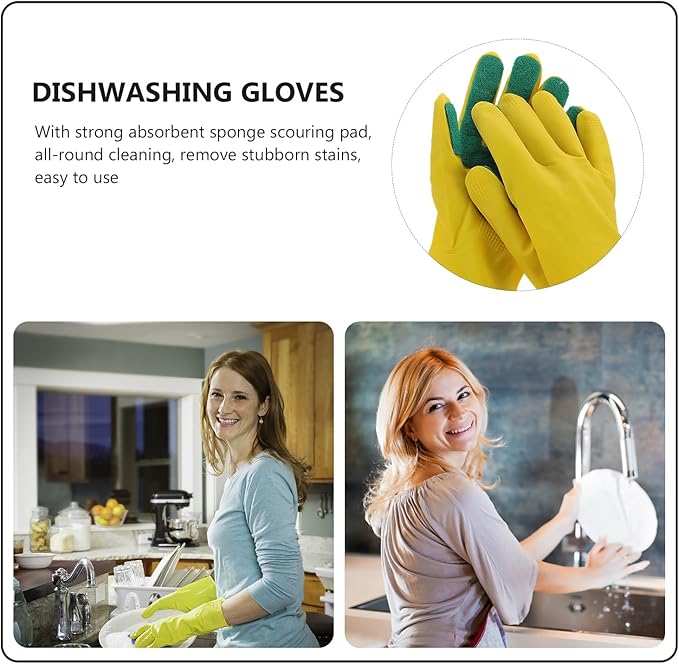 2 Pairs Latex Gloves Kitchen Dishwashing Gloves Kitchen Latex Gardening Scouring Pad