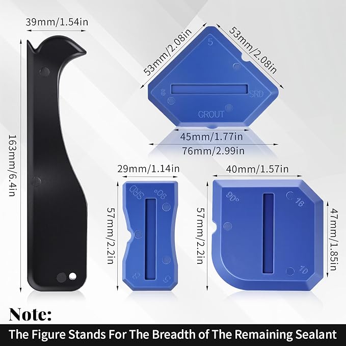 4 PCS Effective Caulking Tools Set, Sealant Finishing Grout Scraper, Easy to Operate Caulk Remover Tool, TPR Rubber Reuse and Portable for Kitchen Bathroom Floor Caulking Sink Cleaning Sealing