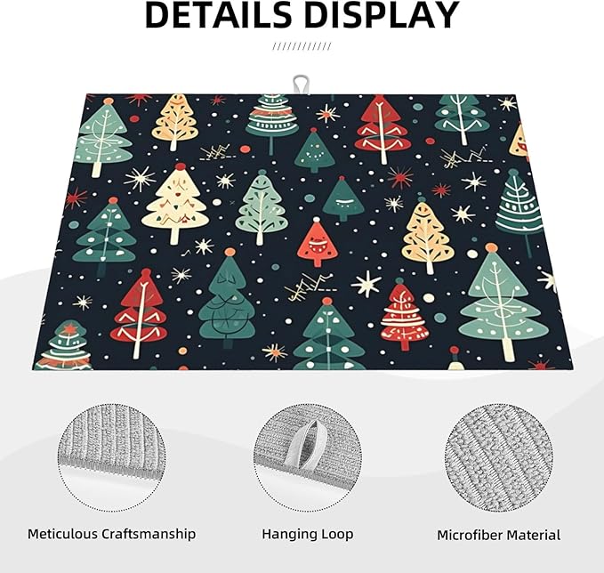 Cute Christmas trees Dish Drying Mat 18x24 inches Microfiber Absorbent Fast Dry Mat for Kitchen Counter Coffee Bar Christmas Large Drying Mat Kitchen Decor Gifts (Christmas Trees, 18x24 inches)