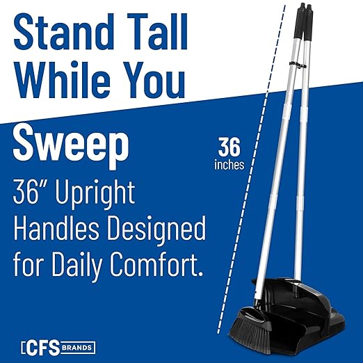 Carlisle FoodService Products Duo-Pan Upright Dust Pan and Broom Set with Adjustable Broom Head for Floor Cleaning, Restaurants, and Janitorial Use, 36 x 11.8 x 41 Inches, Black (Pack of 4)