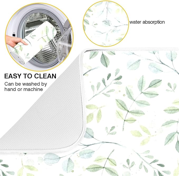 Eucalyptus Leaves Dish Drying Mat for Kitchen Countertop 18x24 Green Large Drying Mat Reusable Quick Dry Dish Sink Mats Easy Clean Decorative Essentials