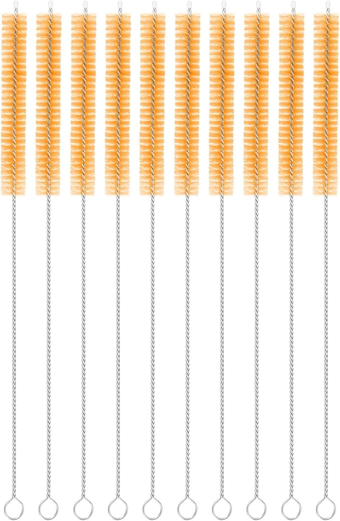 uxcell 10Pcs Drinking Straw Cleaning Brushes, 10" x 3/8" Nylon Bristles Long Straw Brush Pipe Cleaner for Washing Straws Pot Spout, Sippy Cup, Bottle and Tube (Yellow)