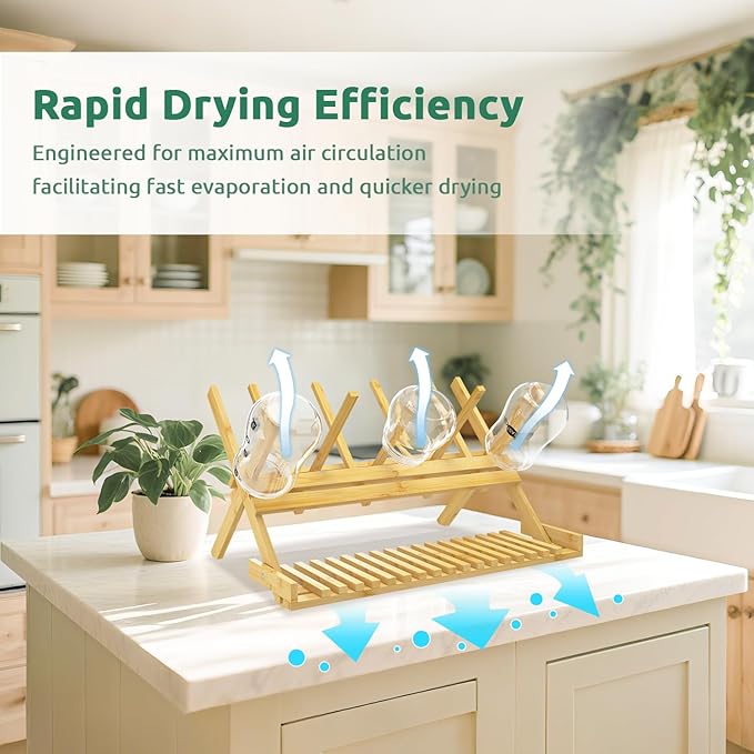 DSVENROLY Baby Bottle Drying Rack Foldable Vertical Bamboo Milk Bottle and Accessories Organizer for Busy Parents, Maximizes Space, Quick Drying, Easy Cleanup & Storage(Yellow)