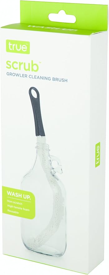 True Decanter and Growler Brush Multipurpose Glassware Cleaner, No-Scratch High-Tensile Foam Reusable Cleaning Accessory with Ergonomic Handle, White