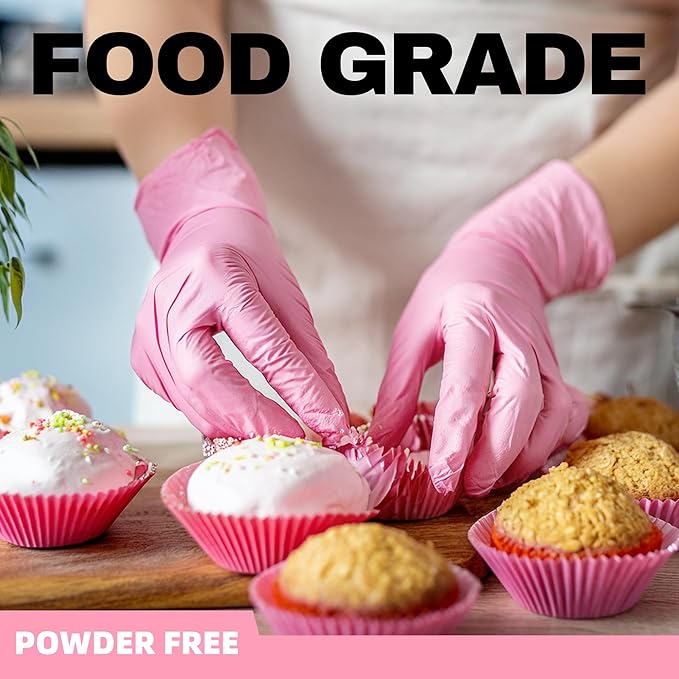 Beastek Nitrile Disposable Exam Gloves, 4Mil 100Ct Powder-Free Latex-Free Food-Safe for Cooking Medical Esthetician, Hot Pink