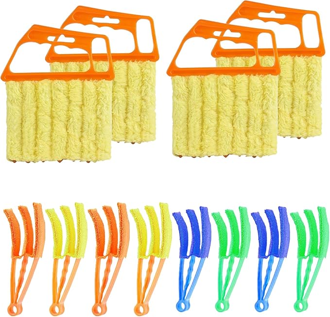12 Pcs Window Venetian Blind Cleaner Duster Tool, Microfiber 6 Finger Duster Brush for Cleaning Window Shutters, Air Conditioner, Wood & Vinyl Blinds, Includes 6 Cloth Covers (12)