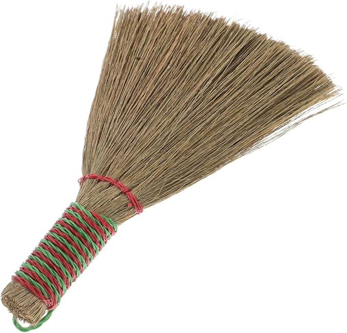 Healifty Natural Miscanthus Mini Broom with Handle Dense Bristles for Dust and Debris Removal Lightweight Portable Household Sweeper for Carpets Beds Floors and Furniture Cleaning