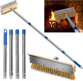 Pizza Oven Brush with Scraper and 4 Sections Detachable Long Rod and Scraper-Oven Brush for Removing Deep Burned-On Residue | Ideal for Pizza Shelf & Large Grills and Pizza Oven Accessories