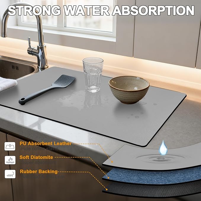 Dish Drying Mats for Kitchen Counter, Waterproof Coffee Mat for Countertop, Under Sink Mats, Coffee Bar Mat Accessories