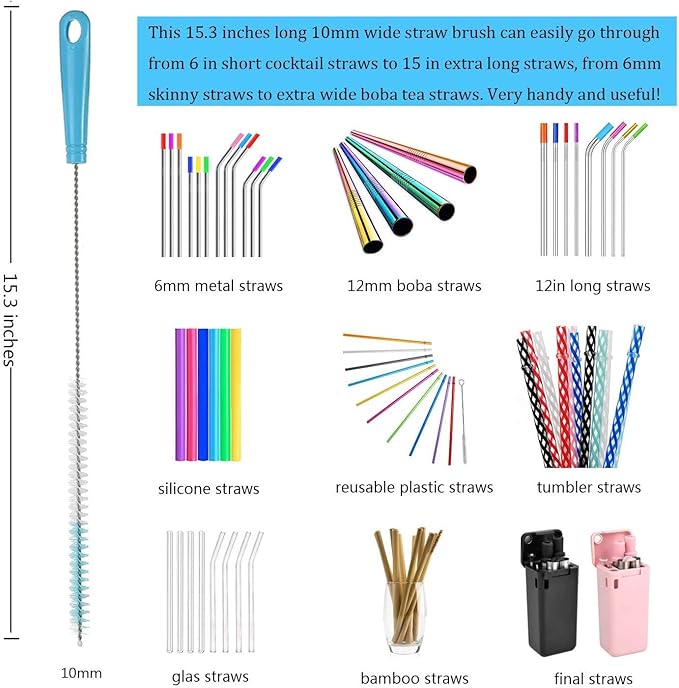 ALINK 8-Pack Bottle Cleaning Brush Set - Long Handle Bottle Cleaner for Washing Narrow Wine/Beer Bottle, Thermos, Hummingbird Feeder, Sport Well, Plus Kettle/Straw Brush
