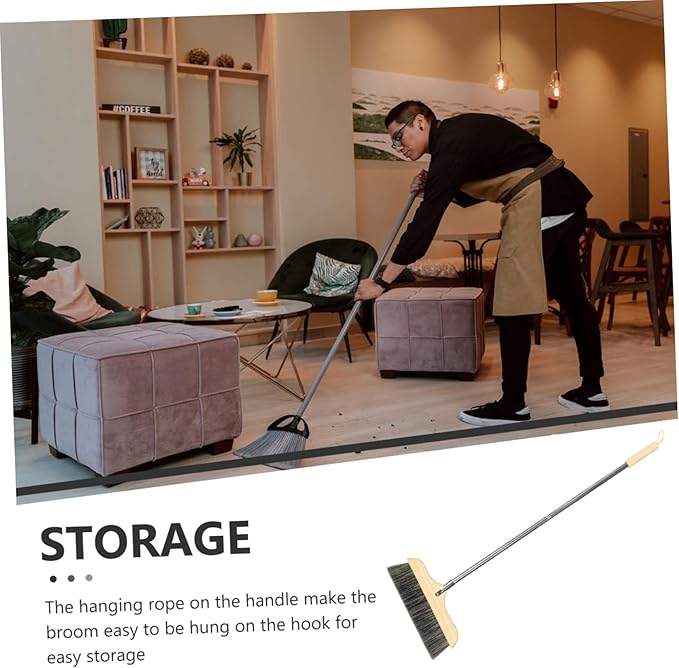 VICASKY Soft Bristle Broom with Long Handle Static Hardwood Floor Cleaning Brush for Home and Office Thick Bristles for Pet Hair and Dirt Removal Indoor Outdoor Sweeping Tool