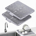 Dish Drying Mat, Stone Drying Mat for Kitchen Counter with Built-in Drain, Non-Slip Drying Matt Kitchen Counter, Heat Resistant Silicone Drying Mat, Dish Drying Pad, 2 Pcs(Grey 20" x 15")