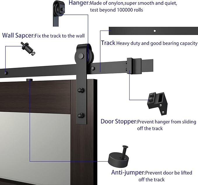 BARNSMITH 30in x 84in Glass Barn Door with 5FT Sliding Door Hardware Kit Included & Handle,5-Panel Frosted Glass Solid Wood Slab with Water-Proof PVC Surface,Pre-Drilled Easy Assembly,Brown
