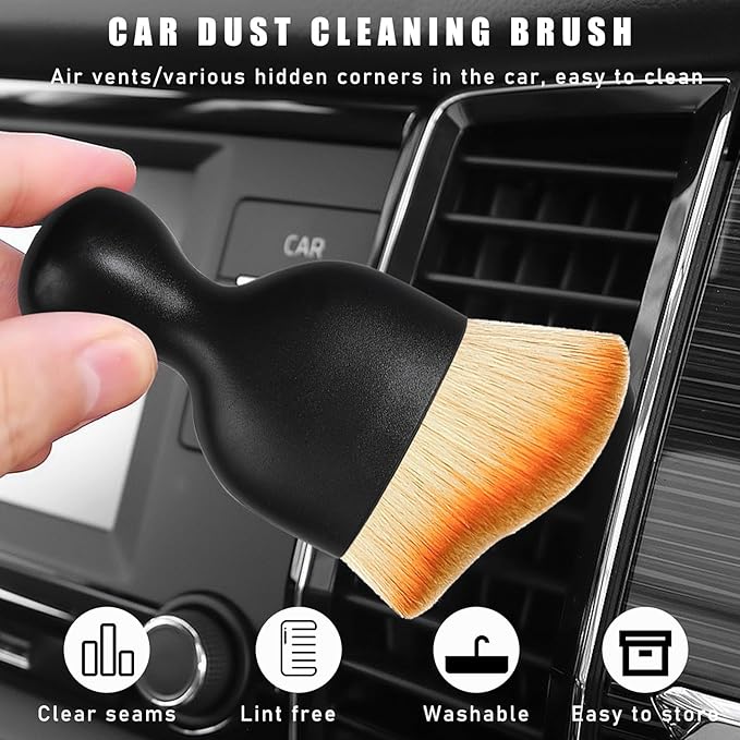 2PCS Car Interior Dust Brush, Soft Scratch Free Auto Detailing Brushes, Universal Vehicle Interior Cleaning Tool for Automotive Dashboard, Air Vents, Leather (Black+Yellow)