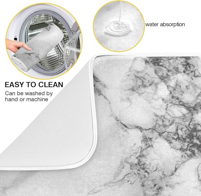 Black Grey Marble Dish Drying Mat 18x24 for Kitchen White Marble Print Dishes Pad Dish Drainer Rack Mats Absorbent Fast Dry Kitchen Accessories