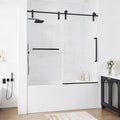 56-60" W x 60" H Frameless Bathtub Shower Door, Sliding Tub Shower Glass Door, 5/16" (8mm) SGCC Tempered Glass Shower Doors with Nano-Coating and Explosion-Proof Film, Easy to Clean, Matte Black