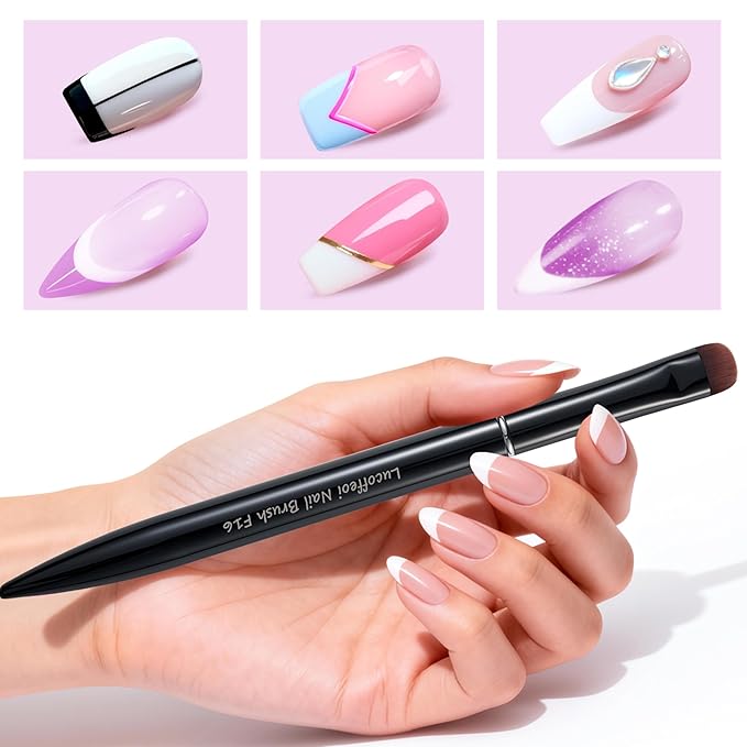 Nail Brush for French Tips & Cleaning Gel Polish- Precision Thin Brush for Acrylic, Polygel - Professional Kolinsky Sable Nail Art Brush (Black, F16)