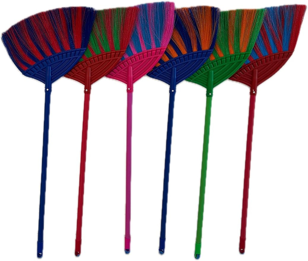 1 Pack Soft Sweeping Brooms /38” House Brooms for Sweeping Indoor& Outdoor Broom Cleaning/Asian Thailand Plastic Broom/Choi Nhua Thai LAN/Choi Nhua Quet Nha (1 pcs) (Green Orange)