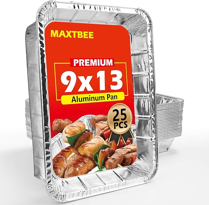 Aluminum Pans Foil Pans, 25 Pack 9x13 Disposable Trays Half Size Tin Pans Heavy Duty Foil Trays Food Containers For Cooking, Baking, Roasting, Heating or Steam Table