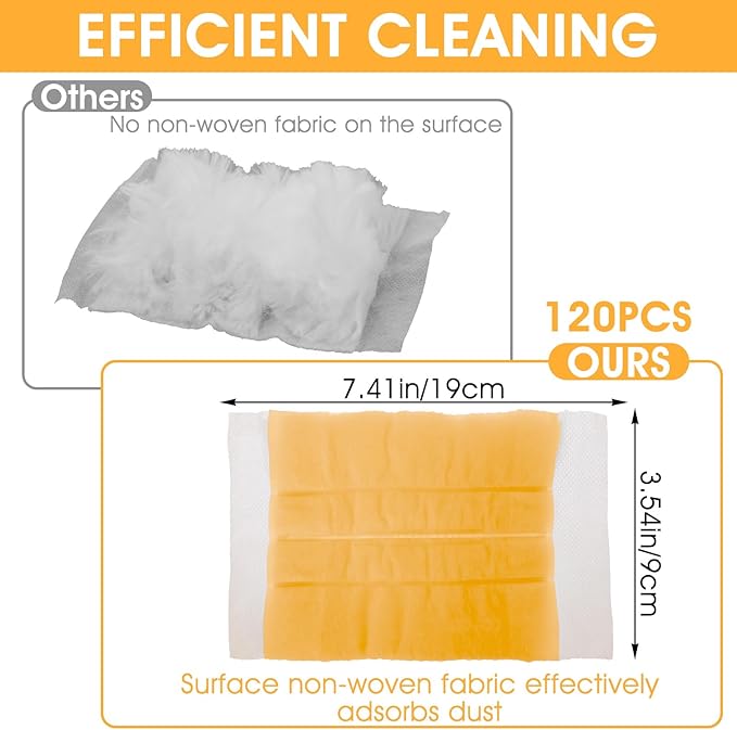 120 Pcs Duster Refills, Electrostatic Disposable Dusters Refills Compatible with Duster, Bulk Heavy Duty Dusters Refill for Blinds Ceiling Fans Furniture Multi-Surface Dusting, Unscented(Orange)