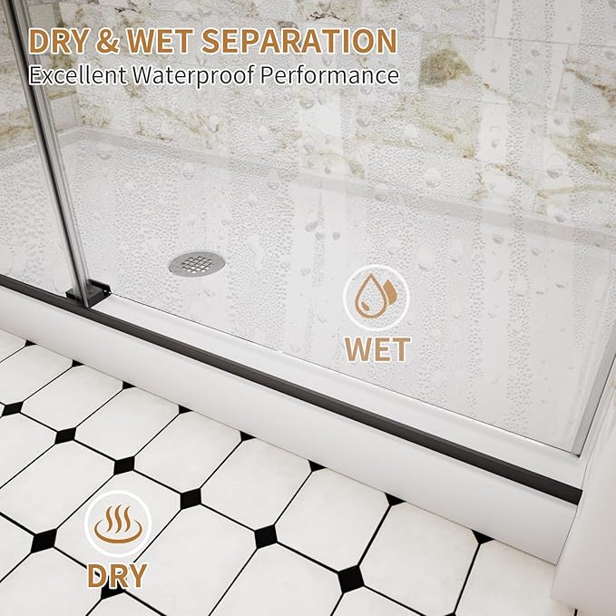 Frameless Shower Door,44-48" W x 74" H Double Sliding Shower Door with Soft Close System,5/16" (8mm) SGCC Tempered Clear Glass,Explosion-Proof Film Nano Coating,Matte Black