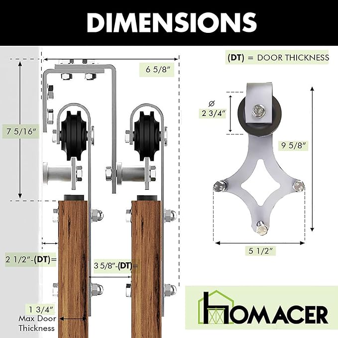 Homacer Brushed Nickel Double Track U-Shape Bypass Sliding Barn Door Hardware Kit, for Two/Double Doors, 4.5ft Long Flat Track, Diamond Design Roller