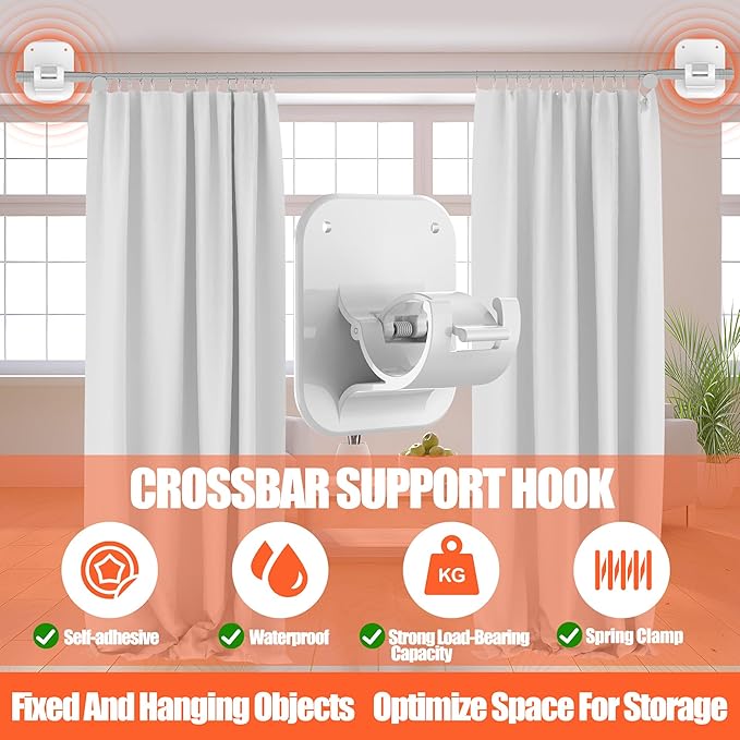 Apartment Dorm Farmhouse Decor No Drill Curtain Rod Brackets 20LB-Renter Friendly Housewarming Men Gift Adhesive Hooks No Drilling Holder for Hanging Classroom Drapes Rv Over Blinds Hangers