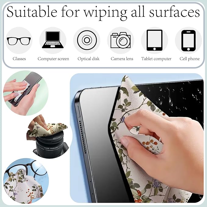 CREATCABIN 6 Packs Thickened Glasses Cleaning Cloth Elegant Flower Design
