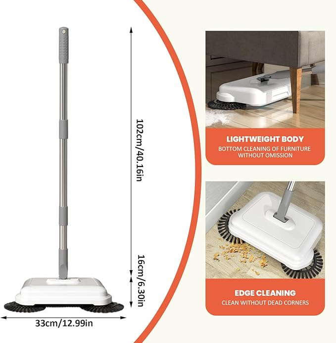 Floor Sweeper, 2-in-1 360° Rotating Hand Push Sweeper with Long Handle, High-Efficiency Manual Carpet & Hard Floor Cleaning Tool for Home & Office.