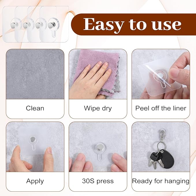 20Pcs Heavy Duty Self Adhesive Hooks, No-Trace Sticker Frame Hangers Without Nails for Mount Wall Shelf, Transparent Self Adhesive Shower Hooks for Keys, Bathroom, Shower, Outdoor