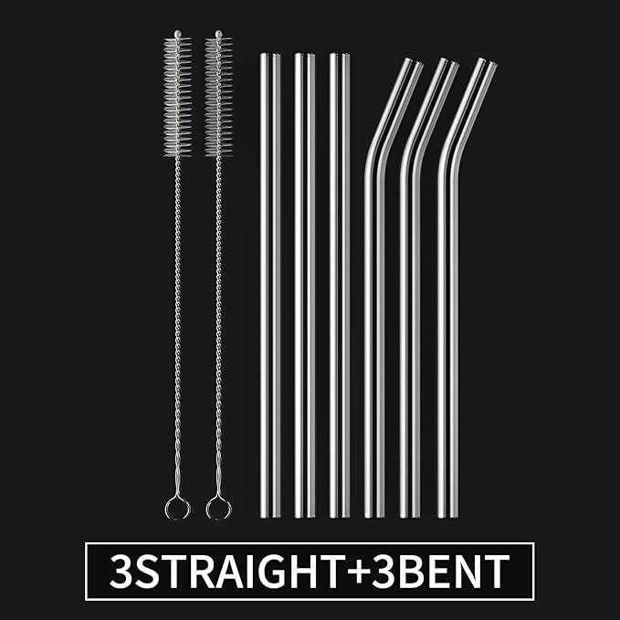 6-Pack Reusable Glass Straw-Transparent,Size 8''x10 MM,Including 3 Straight and 3 Bent with 2 Cleaning Brush- Perfect For Smoothies, Tea, Juice-Clear