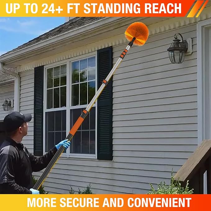 24FT Cobweb Duster with Extension Pole, Spider Web Brush for Cleaning Extendable, Professional Ceiling and Corner Dusters for Outdoor Indoor Use