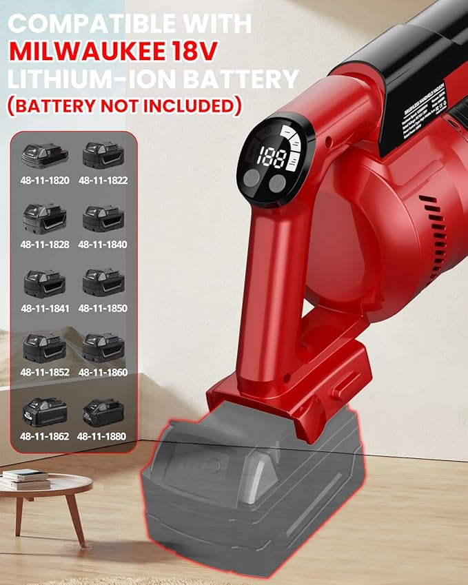 Cordless Vacuum Cleaner for Milwaukee M18 Battery, 7-in-1 Lightweight Stick Vacuum with HEPA Filter, 35KPA Suction, 350W Brushless Motor, 3 Modes for Floor, Carpet, Car(Battery Not Included)