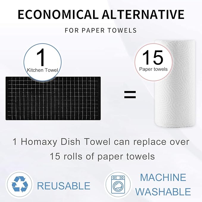 Homaxy 100% Cotton Terry Kitchen Towels(Multiple Colour, 13 x 28 inches), Checkered Designed, Soft and Super Absorbent Dish Towels, 8 Pack