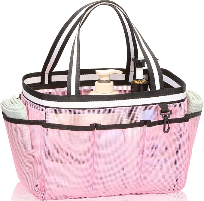 XL Mesh Shower Caddy Portable Shower Bag for College Dorm Camping Travel Gym(Pink)