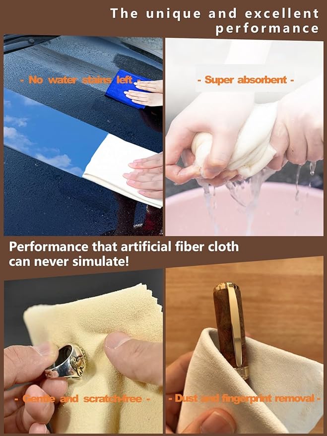 Glasses Cleaning Cloth Chamois Leather Natural Premium Cloth,Eye Glass Clean Cloths Safe and Effective Cleans Jewelry,Lens,Eyeglass,Sunglass,Car,Screen,Camera (2Pcs-6”x8”+8”x12”)