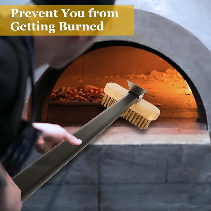 1 Pcs Adjustable 47" Pizza Oven Brush with Scraper, Brass Bristles Pizza Stone Brush with Detachable Handle and Screwdriver, Pizza Oven Accessories for Cleaning Pizza Oven