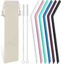 6 Pcs Bent Silicone Drinking Straw Set – Multi-Color, Washable, Reusable Silicone Straws with 2 Cleaning Brushes, 1 Portable Bag, for 20oz and 30oz Drinks, Smoothies, and Coffee (6mm Dia)