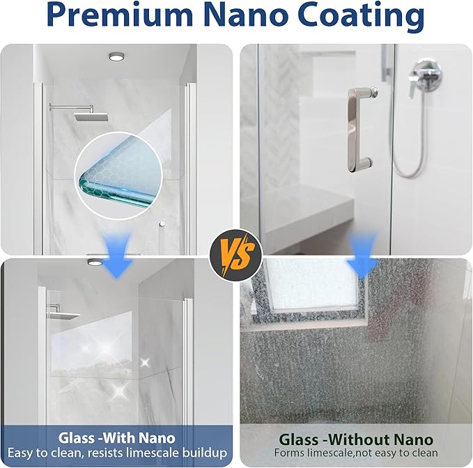 KPUY Pivot Shower Door, 28-30" W x 72" H Frameless Single Swing Glass Shower Door with Explosion-Proof Film Nano Coating, 1/4" (6mm) Thick Tempered Clear Glass, Brushed Nickel