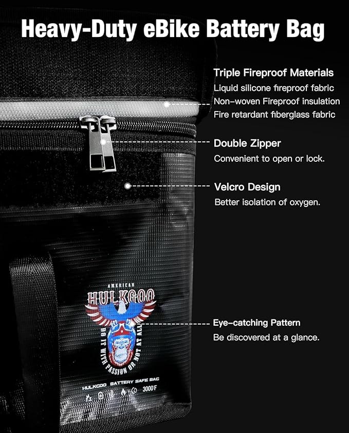 Ebike Battery Bag Fireproof Battery Safe Bag Explosion-Proof Waterproof Lipo Battery Storage Box Lithium Battery Guard Safe Case(19.3 * 4.3 * 7inch), 2-Pack