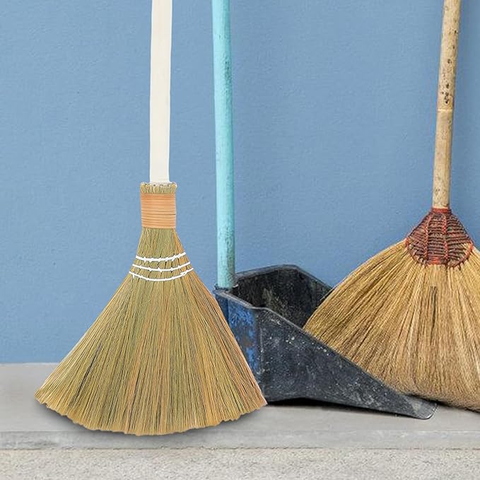 2pcs Handwoven Soft Bristle Indoor Brooms with Detachable Handle, Lightweight 74cm Grass Cleaning Brush Set for Household Dust Sweeping