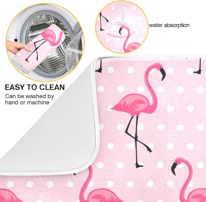 Tarity Cute Pink Flamingo Dish Drying Mat for Kitchen Counter Absorbent Heat Resistant Microfiber Dishes Drainer Mat 16x18 in Dish Pad Sink Mat Protective Pad Kitchen Decor