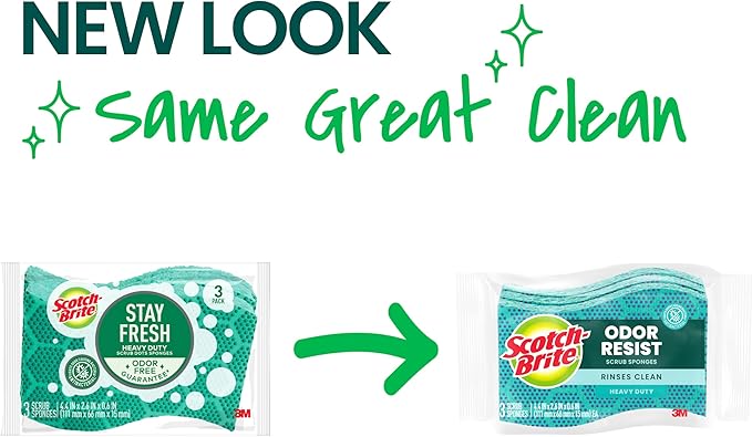 Scotch-Brite Odor Resist Heavy Duty Scrub Sponge, Dishwasher-Safe Kitchen sponges for Serious Scrubbing, Multipurpose Dish Sponge for Stuck-On Messes, 3 Scrubbing Sponges (Pack of 8)