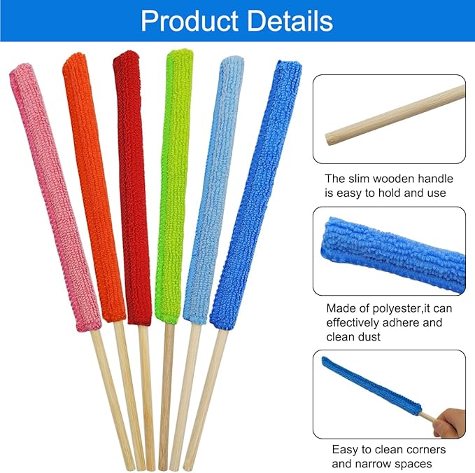 12 Pcs Microfiber Detail Duster Sticks, Mini Duster Crevice Cleaning Tool Car Air Vent Cleaner Fan Cleaning Brush for Cleaning Home Car Window Blind, Gap Dust Cleaner, Multicolors