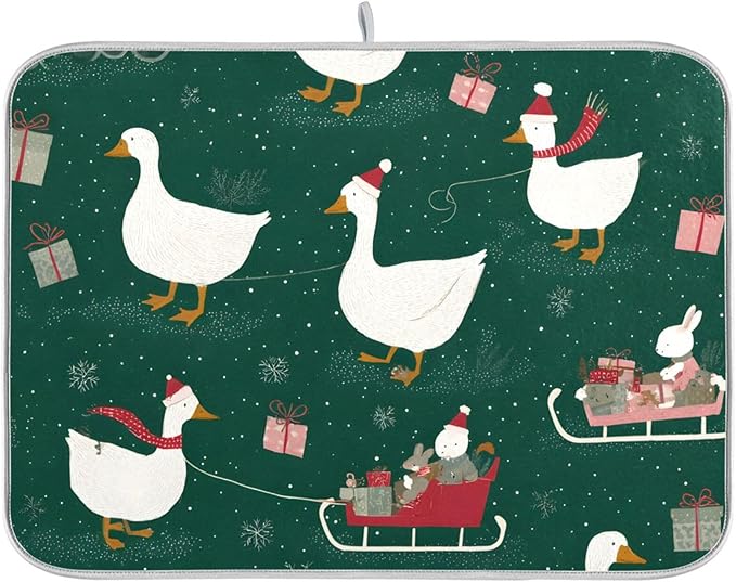 Christmas Geese Pattern Dish Drying Mat for Kitchen Counter Super Absorbent Drying Mat 18x24 inch Large Dish Drying Matts for Countertop Protector Dishes Pad