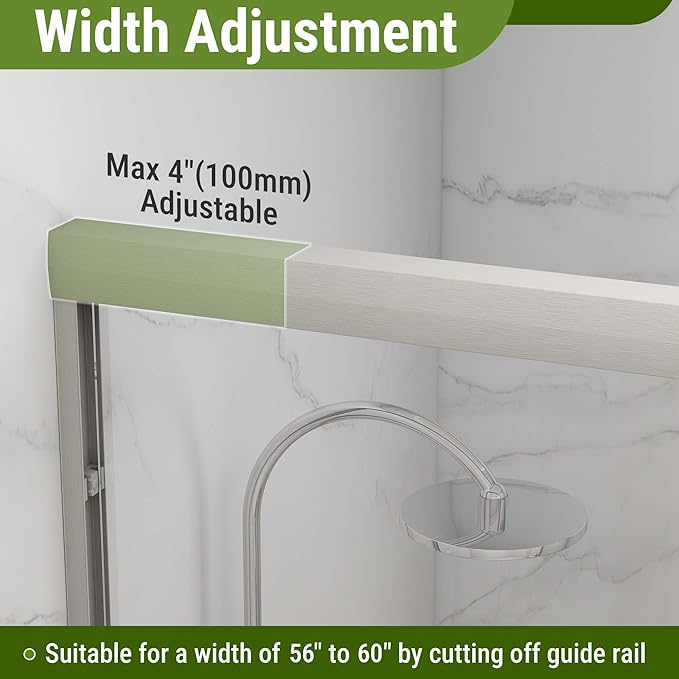 Tub Shower Door 56-60" W x 60" H,Brushed Nickel Bathtub Door with 1/4"(6mm) Tempered Glass,Bathtub Shower Door Easy to Clean