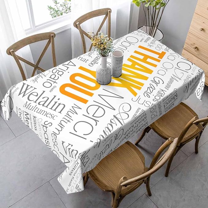 Thank You Tablecloths for Rectangle Tables Thank You Word Cloud in Different Languages 52x70 Table Cloth for Wedding Party Banquet,Dining Kitchen Table Cover