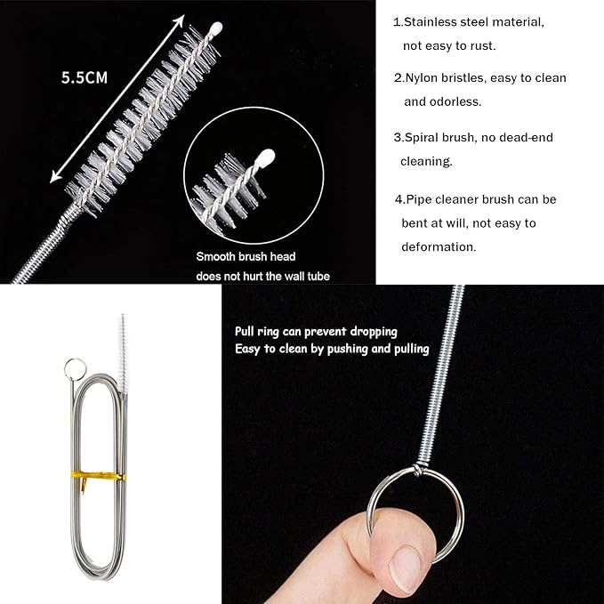 61 Inch Long Drain Brush Hose Flexible Feeding Tube and Pipe Cleaning Brush with 2 PCS 7.9 Inch Straw Brush