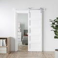 28in x 84in White Sliding Barn Door with 5ft Brushed Nickel Barn Door Hardware Kit & Handle, 5-Panel, Pre-Drilled Holes Easy Assembly, Water-Proof PVC Surface