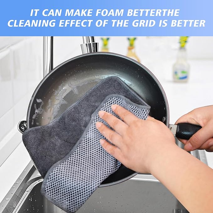 KinHwa Kitchen Washcloths for Dishes Absorbent Microfiber Dish Cloths Quick Dry Dish Rags with Poly Scour Scrub Side Ideal for Kitchen Cleaning (Gray, 10inch X10inch 9Pack)